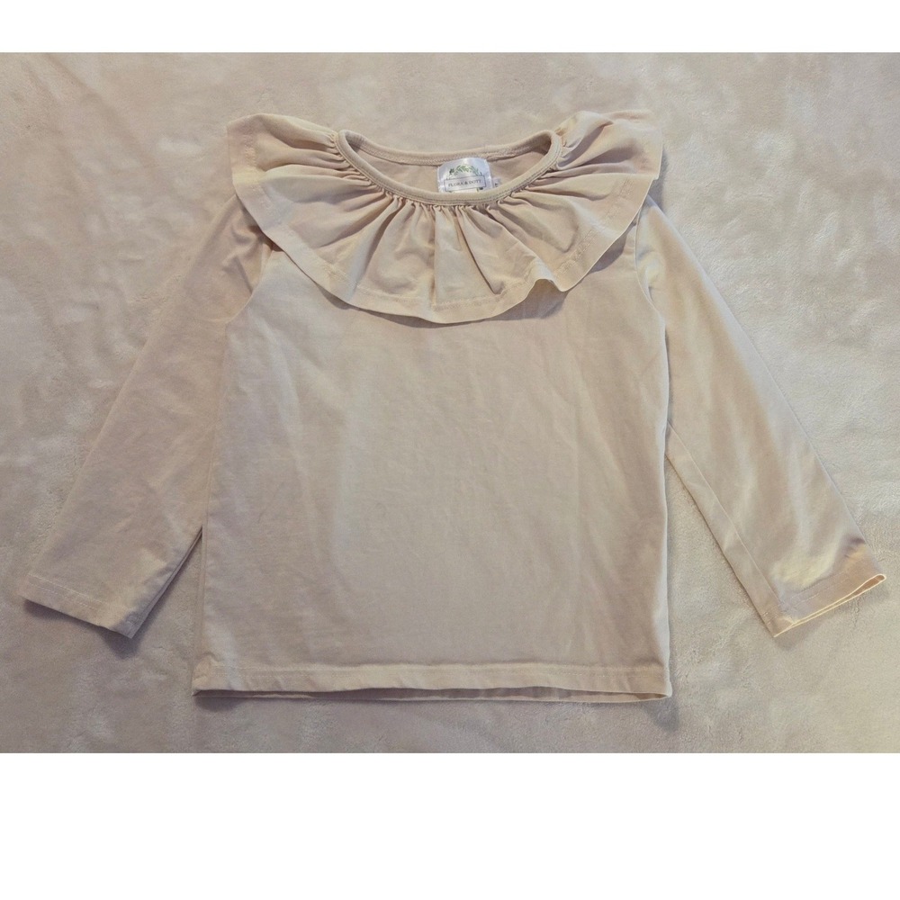 Flora & Dott Neutral Spring Ruffle Collar Long Sleeve Top‎ 100% Cotton Girls 4T